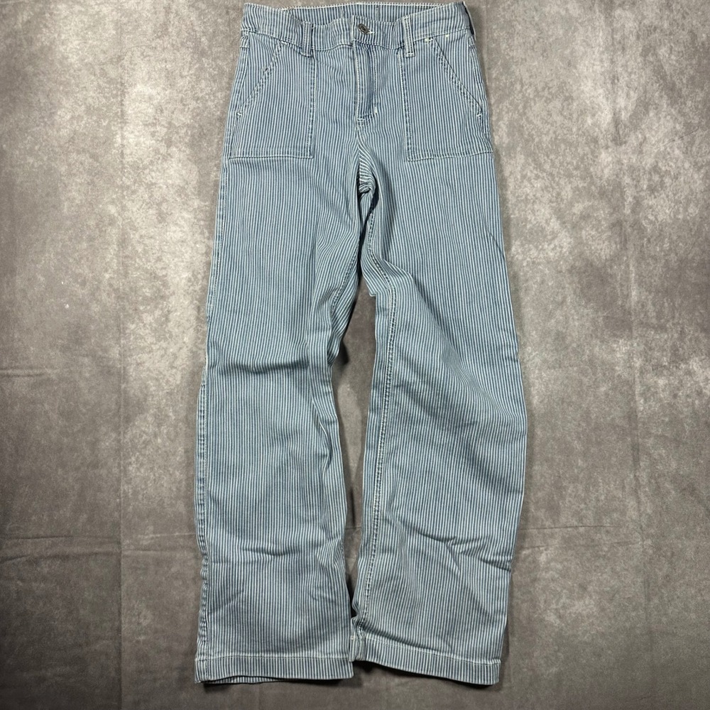 Abercrombie Hickory Stripe Carpenter Pants Blue White Wide Leg Womens 24x29 Y2K